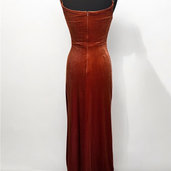 Rust cowl neck velvet bridesmaid dress - Picture 3 of 5